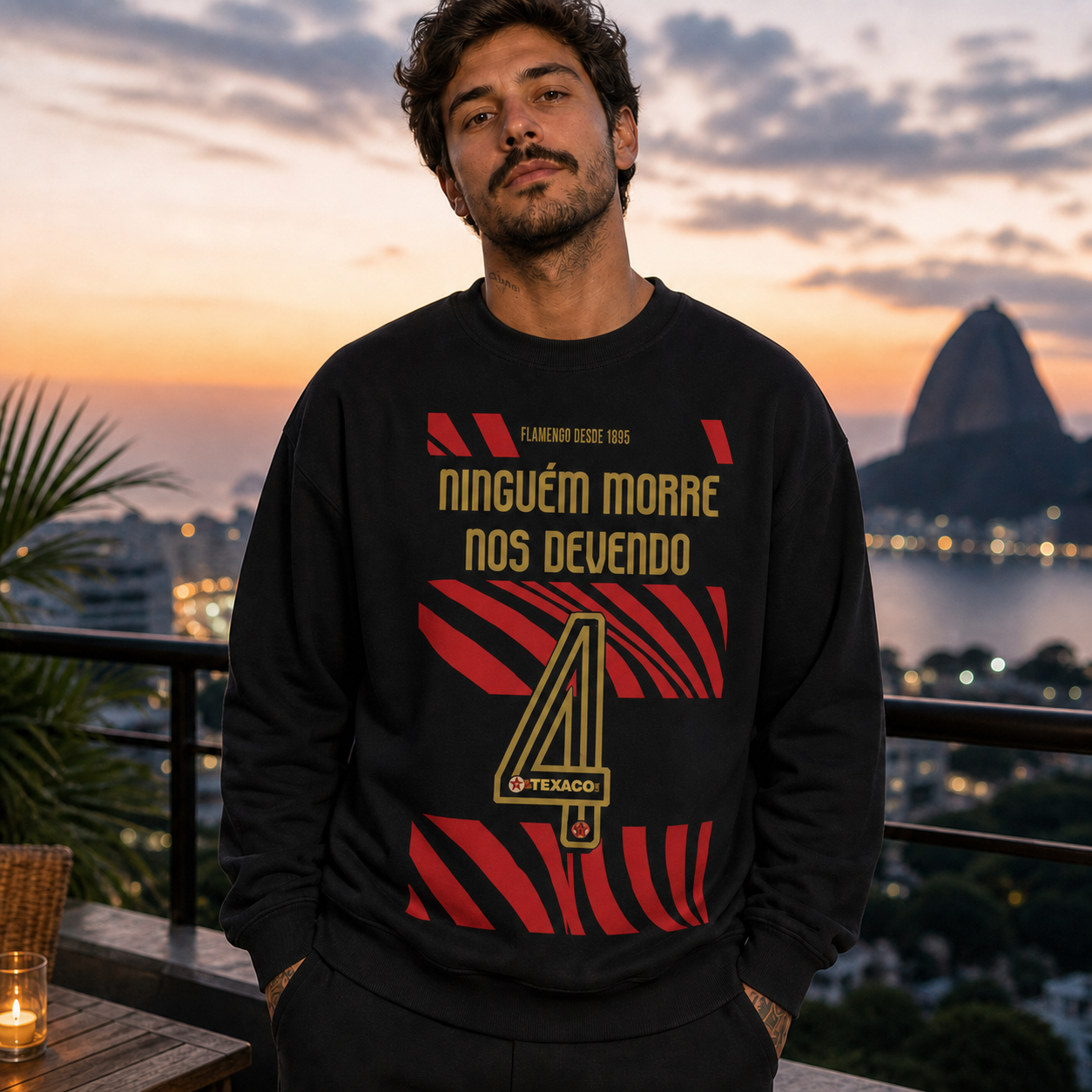 Moletom 320g Ninguém Morre Nos Devendo | Flamengo em cena de uso no Brasil